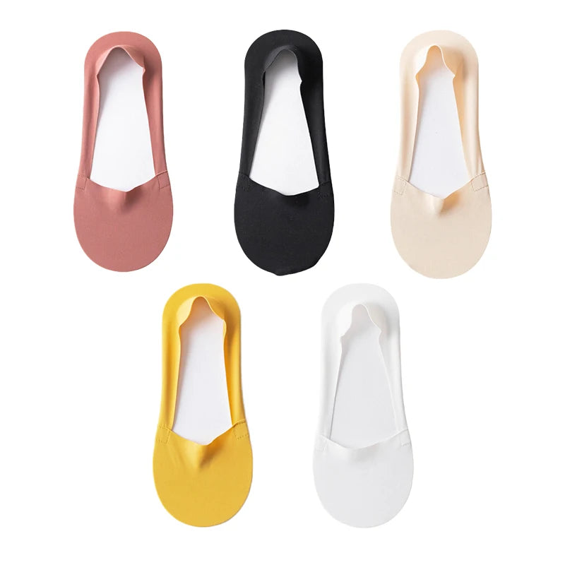 Women's Cotton No-Show Socks – Silicone Grip, 5 Pairs