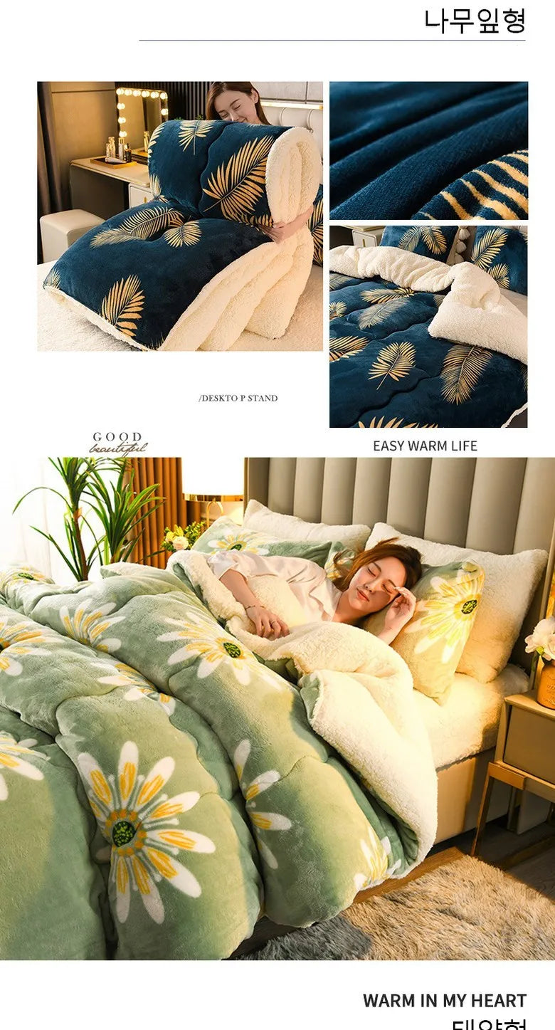 Plaid Yarn-Dyed Flannel Fleece Comforter – Thick Winter Blanket in 7 Colors, 3 Sizes