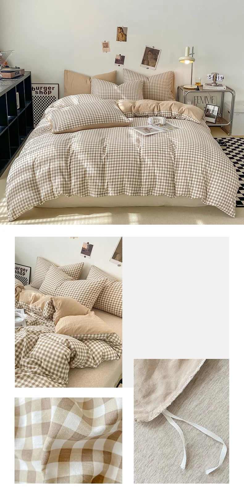 Plaid Double-Sided Quilt Cover – Skin-Friendly Duvet Cover, Single to King (No Pillowcase)