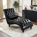 Black Faux Leather Chaise Lounge with Toss Pillow