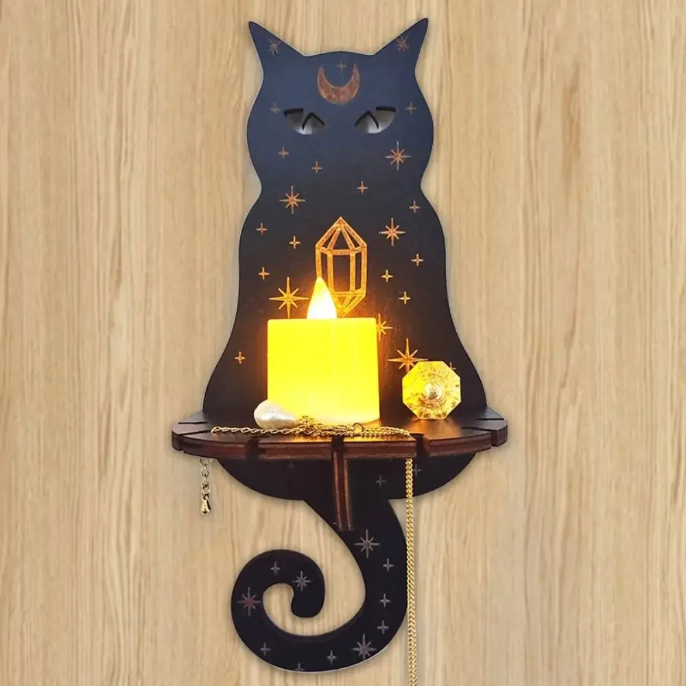 Wooden Carved Wall Shelf & Candle Holder — Hanging Display Stand for Home Decor