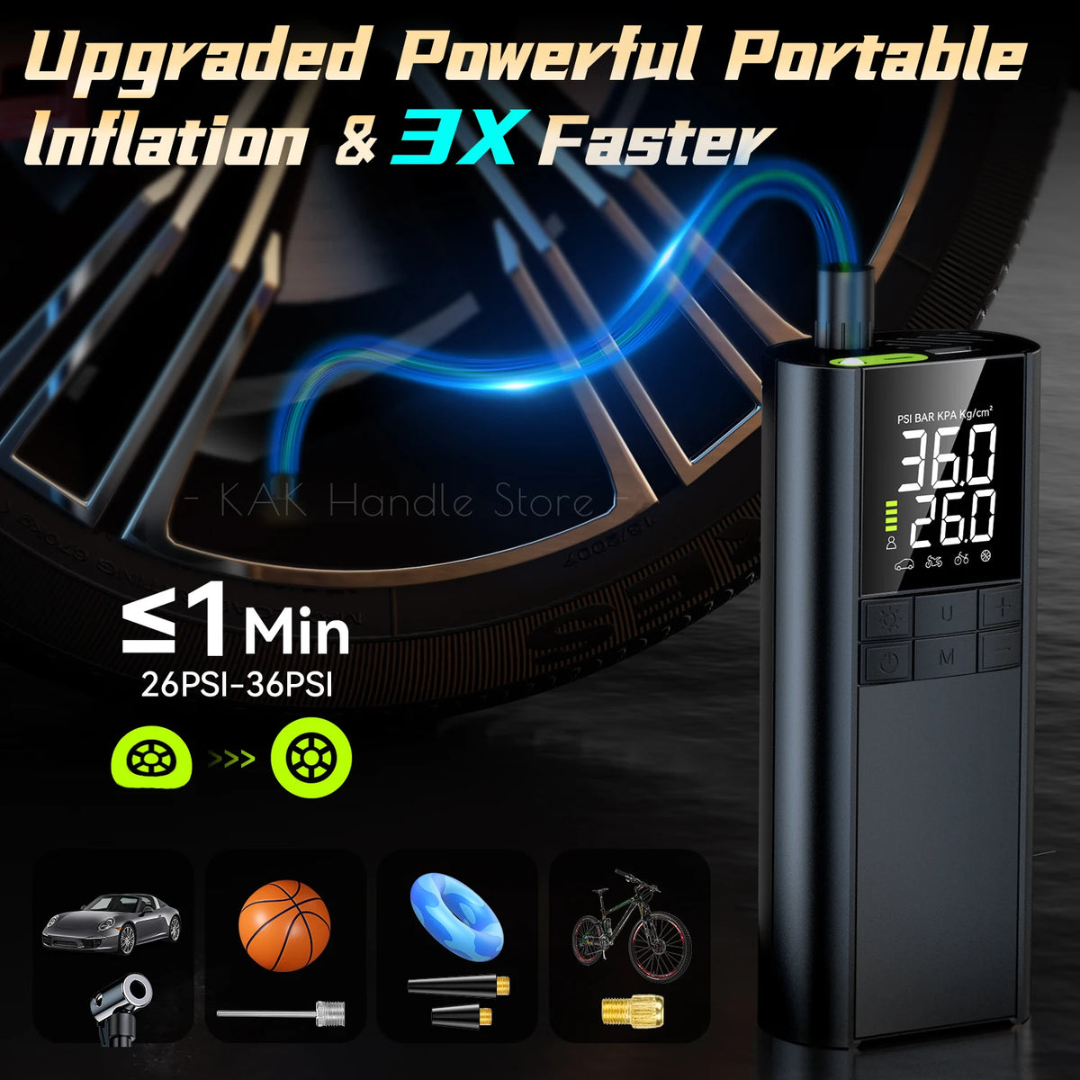 Cordless Tire Inflator with Digital Gauge, 8000mAh