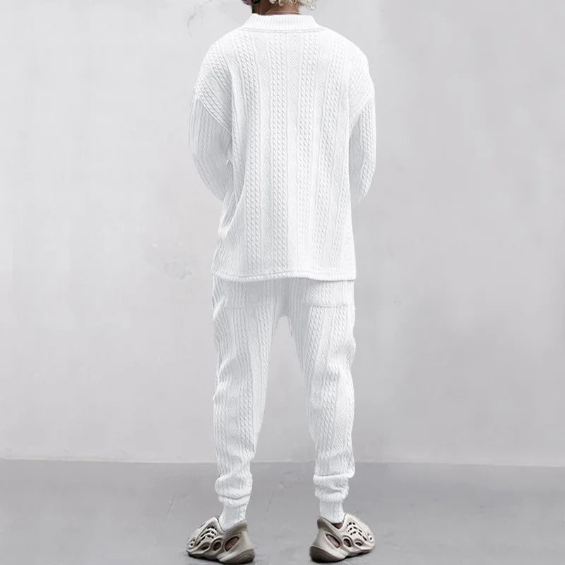 Men's Jacquard Knit Sweater & Casual Trousers Two-Piece Set