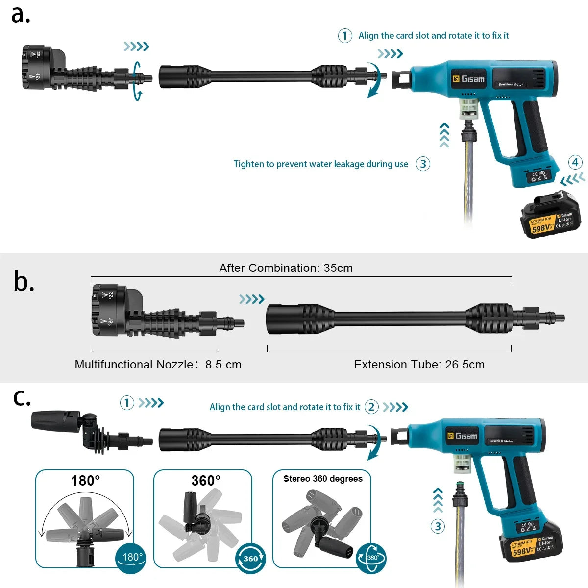 250 Bar Brushless Electric Pressure Washer Gun – 4-Speed Digital, 7L/min, Makita 18V Compatible, Foam Cannon Kit