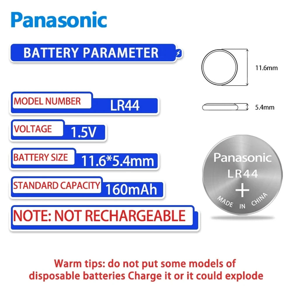 Panasonic LR44 AG13 1.5V Button Cell Battery – 175mAh SR44 LR1154 Coin Cell for Watch, Calculator & Toys