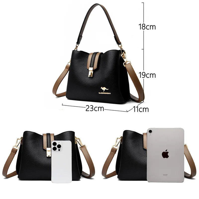 KMFFLY Patchwork Lock Square Shoulder Crossbody Bag – High Capacity PU Leather Handbag for Women