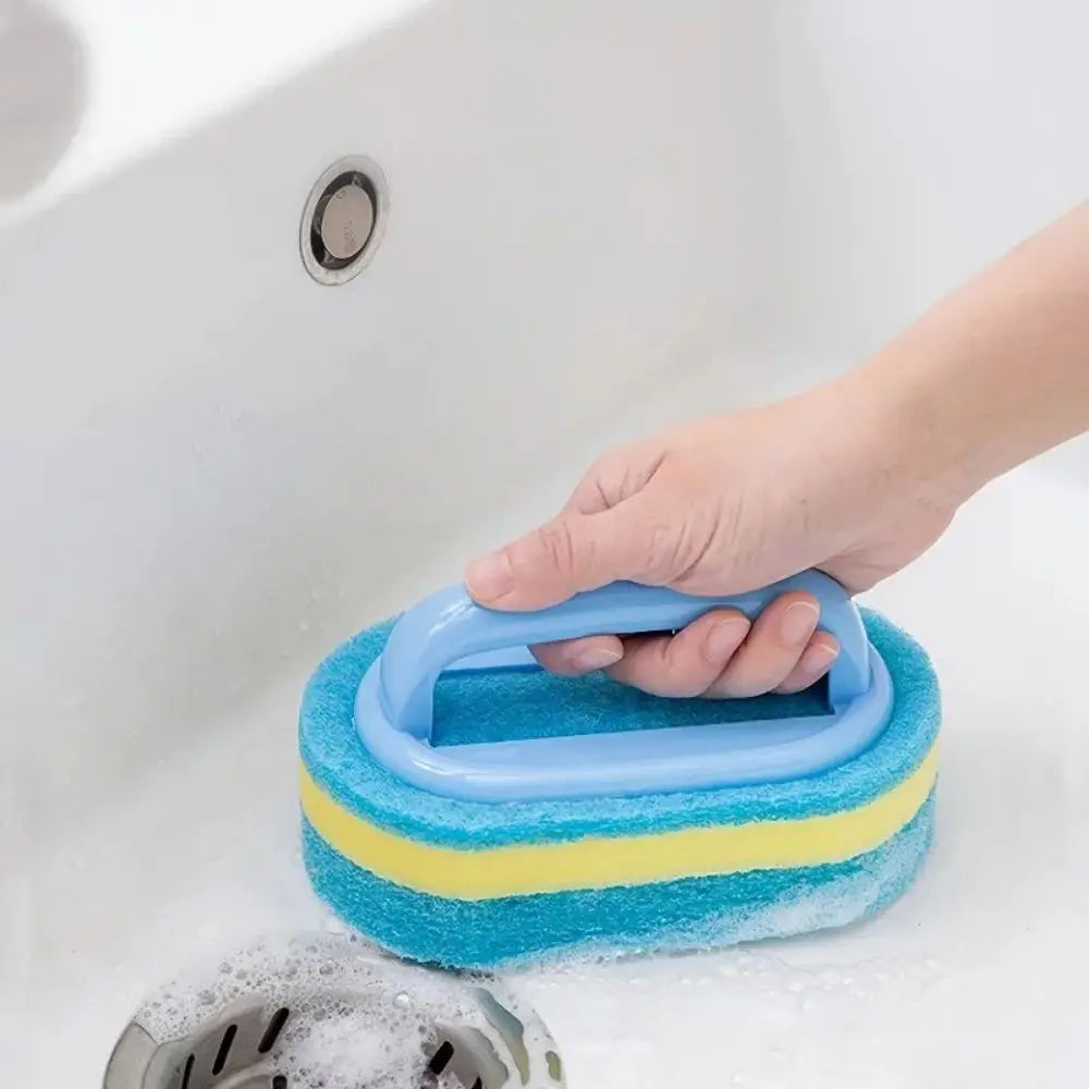 Multi-Functional Cleaning Sponge with Handle — Kitchen & Bathroom Scrubber