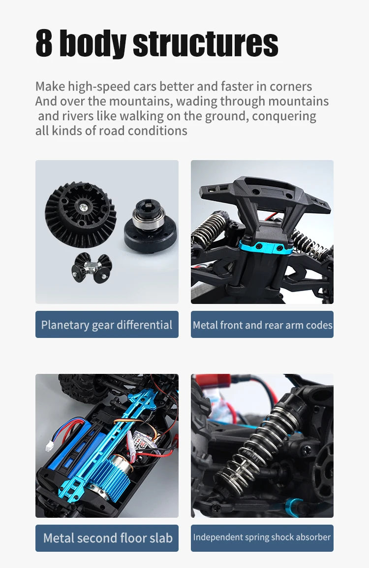 50KM/H 1:16 Scale 4WD RC Car with LED Lights – High Speed Off-Road Buggy Truck