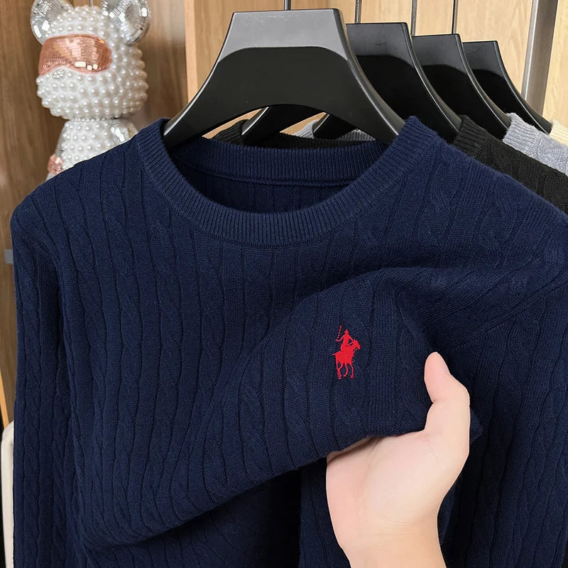 Men's Luxury Embroidery Round Neck Sweater — No-Pilling Casual Knitwear