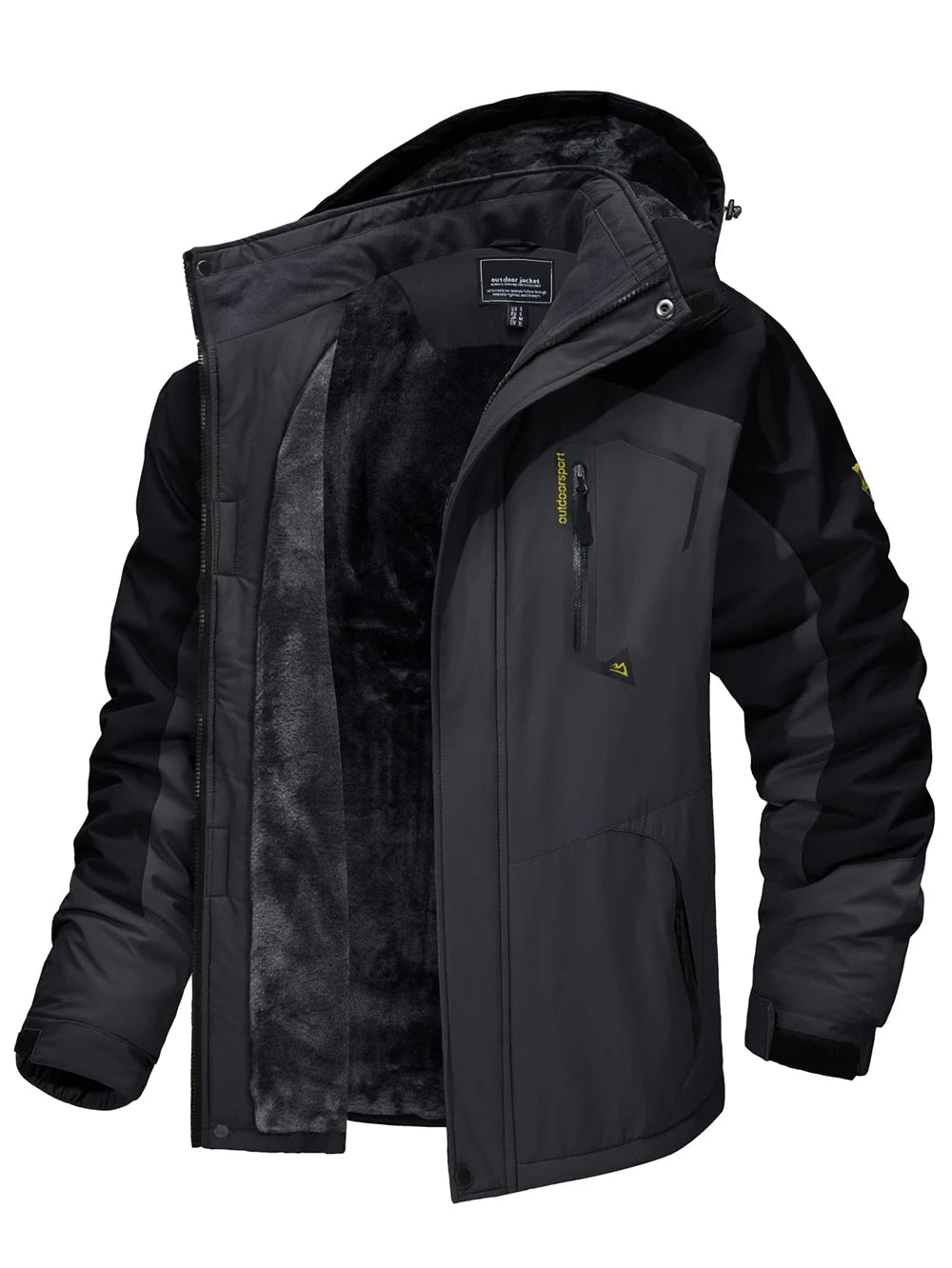 TACVASEN Fleece-Lined Mountain Hiking Jacket – Removable Hood Ski Snowboard Parka for Men
