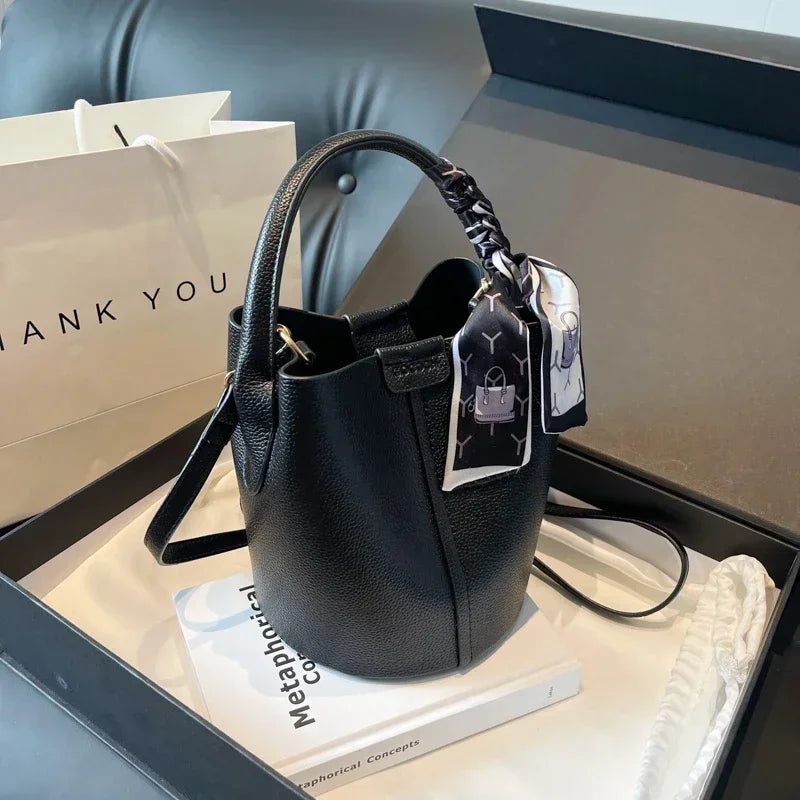 Fashion Simple PU Leather Bucket Shoulder Bag – Luxury Commuter Handbag for Women
