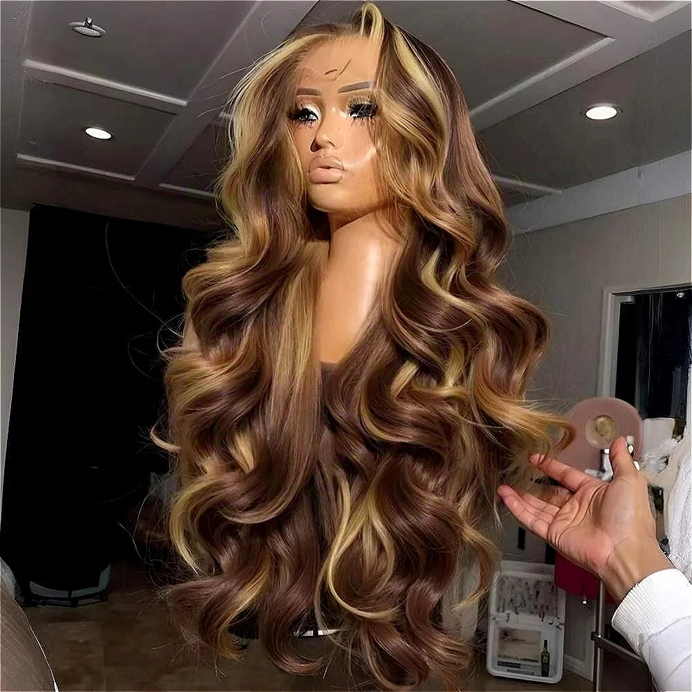 Highlight Body Wave Lace Front Wig — Brazilian Remy Human Hair, Honey Blonde HD Lace, 13x4