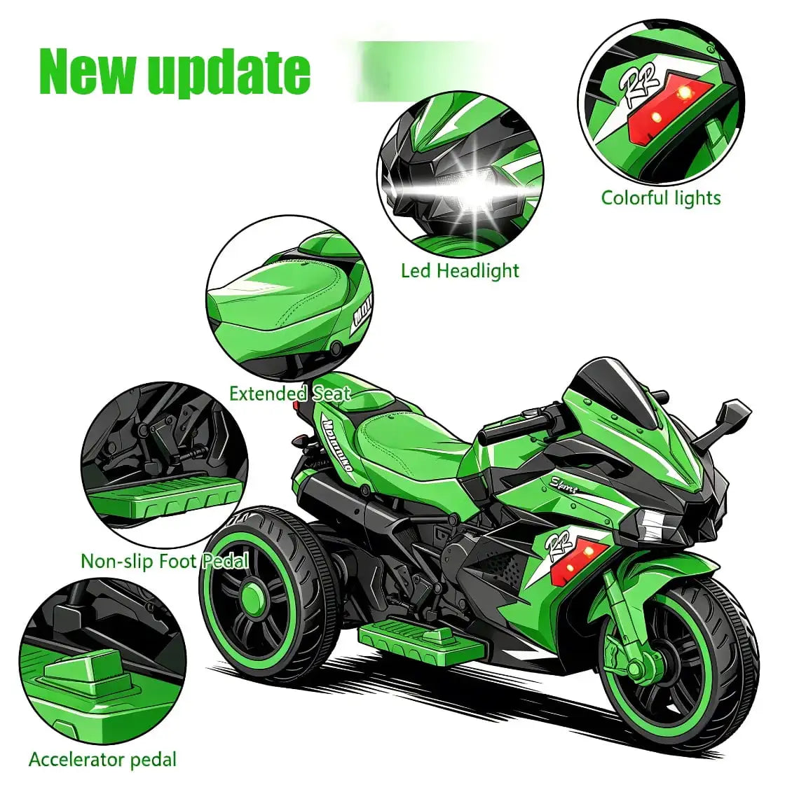 12V Kids Ride-On Motorcycle – Three-Wheel Electric Toy with Remote