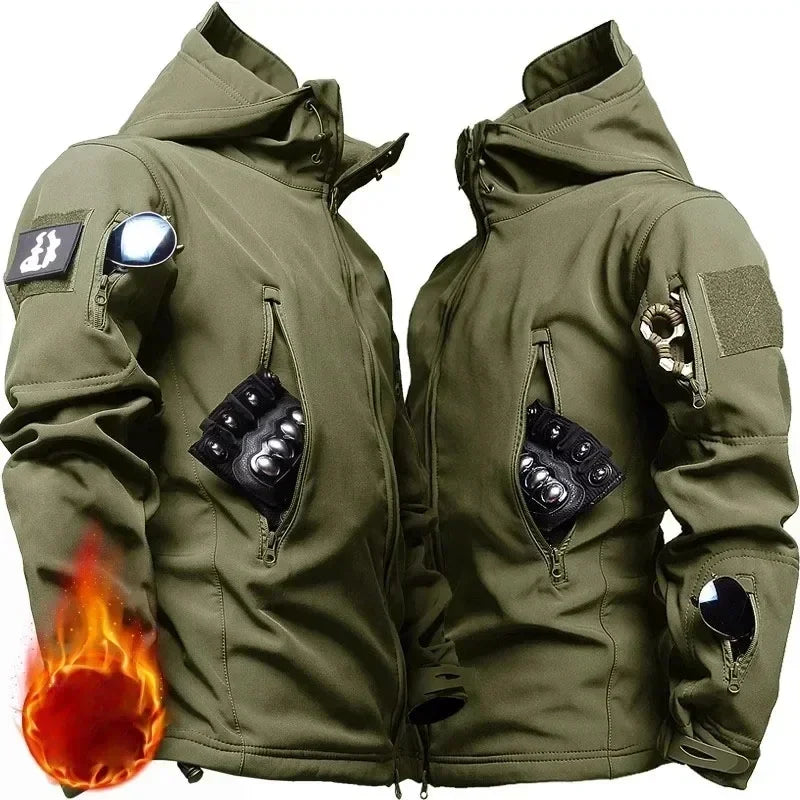 Men's Camo Waterproof Tactical Jacket & Fleece Pants Set – Winter Hunting Outdoor 2-Piece