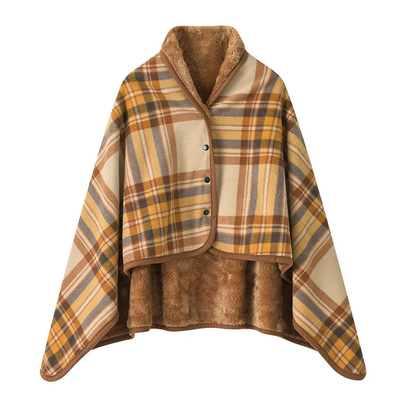 Wearable Plaid Fleece Blanket with Button – Thick Warm Throw for Sofa, Bed, Travel & Office