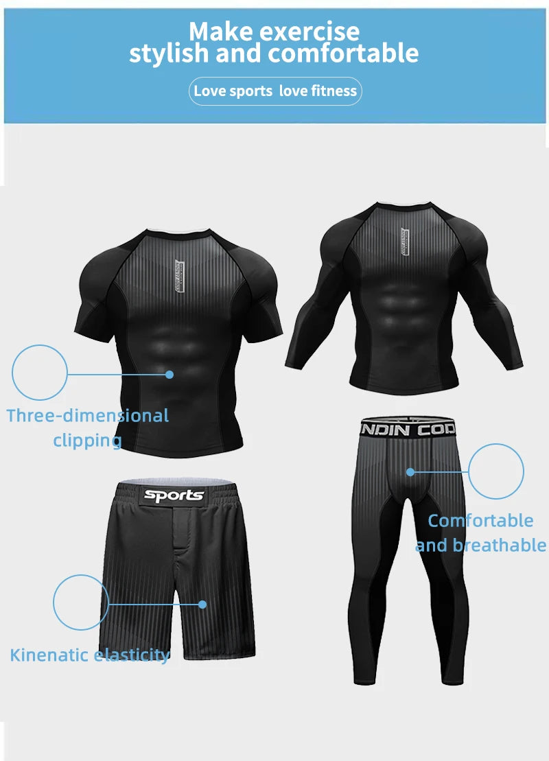 MMA BJJ Rash Guard 3D Print Compression T-Shirt & Pants – Durable Boxing Jogging Tracksuit
