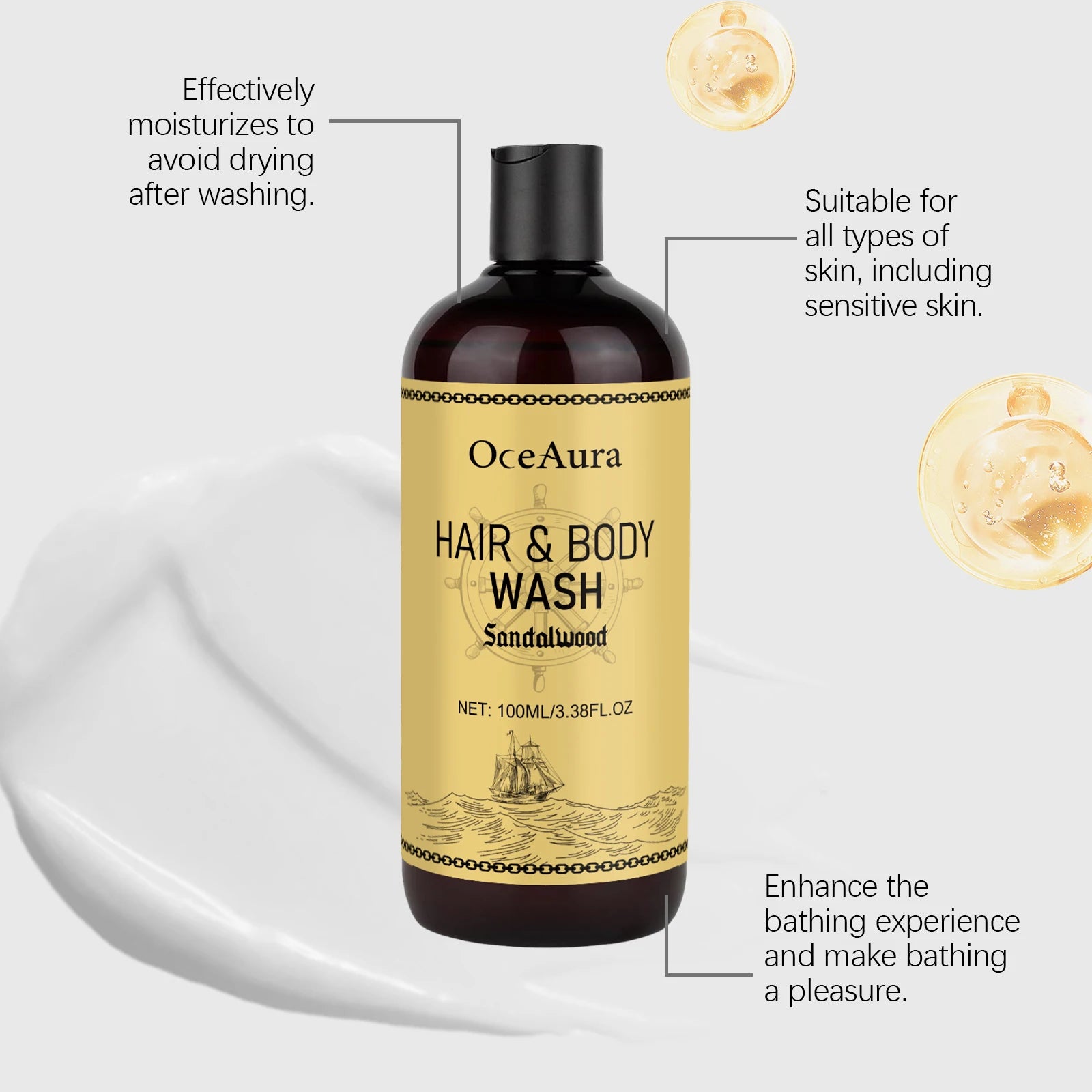 OceAura 2-in-1 Shampoo & Body Wash for Men – Moisturizing Scalp Cleanser & Hair Wash