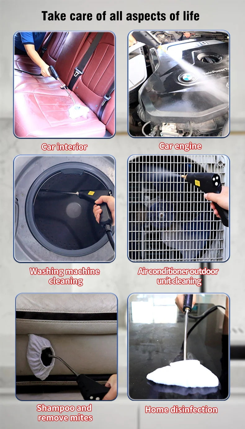 2500W Handheld Steam Cleaner – Digital Display, 6-Speed, 1200ml Tank, 110V/220V, Kitchen, Car & Furniture