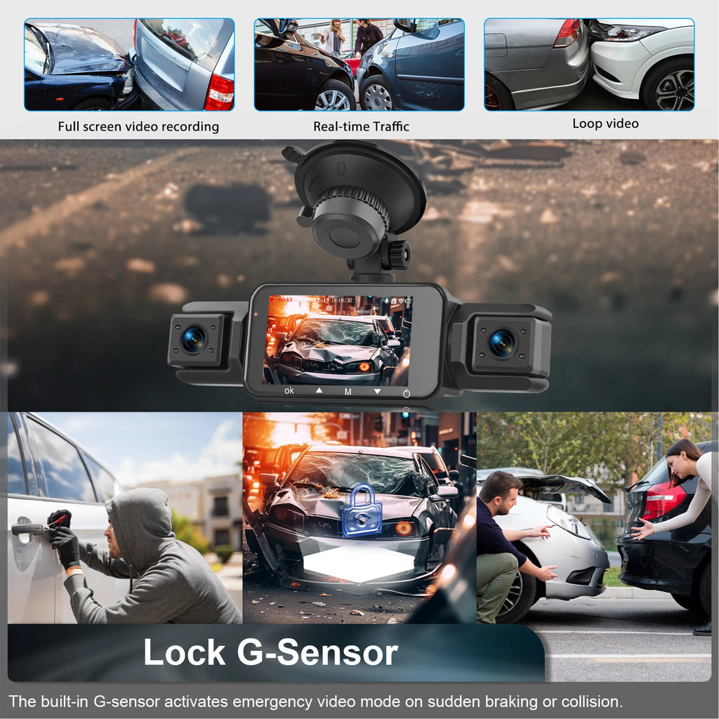 4-Channel WiFi Dashcam – FHD 1080P, Night Vision, Loop Recording, Parking Monitor | Front + Rear + Side