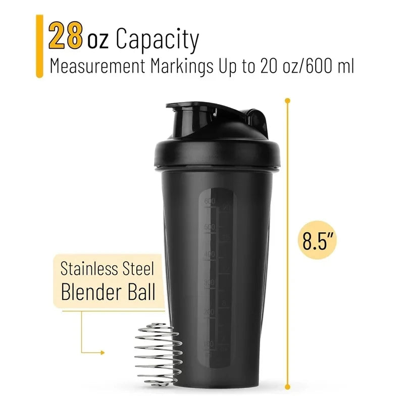 Portable Protein Shaker Bottle 600ml — Leak-Proof with Mixing Ball for Gym & Outdoor Use