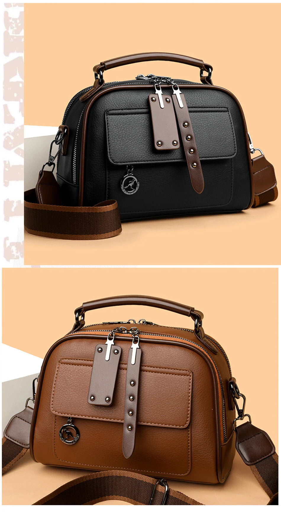 3-Layer Soft PU Leather Crossbody Shoulder Tote – Large Capacity Designer Messenger Bag for Women