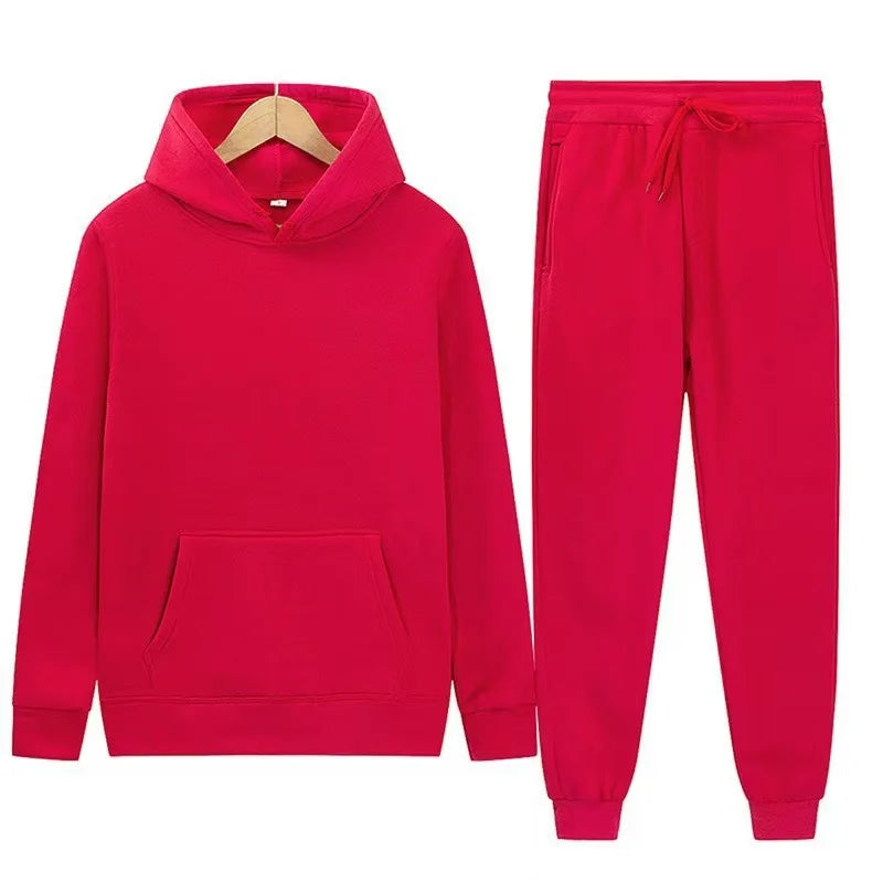 Men's Solid Color Hoodie & Pants Set – Casual Sport Tracksuit for Autumn Winter (S–3XL)