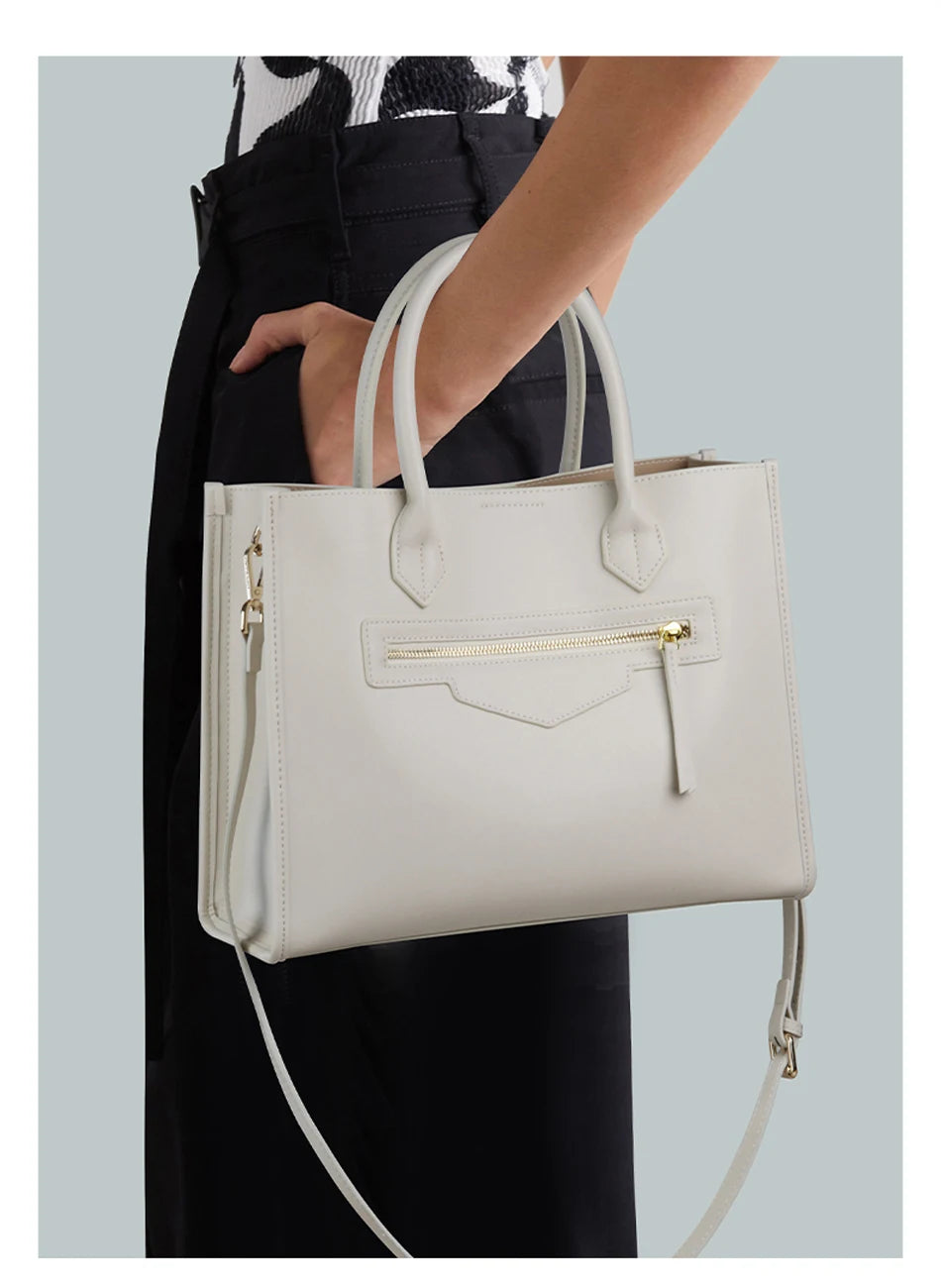 Luxury Cowhide Leather Tote Bag – Large Capacity Shoulder Bag with Laptop Compartment for Women