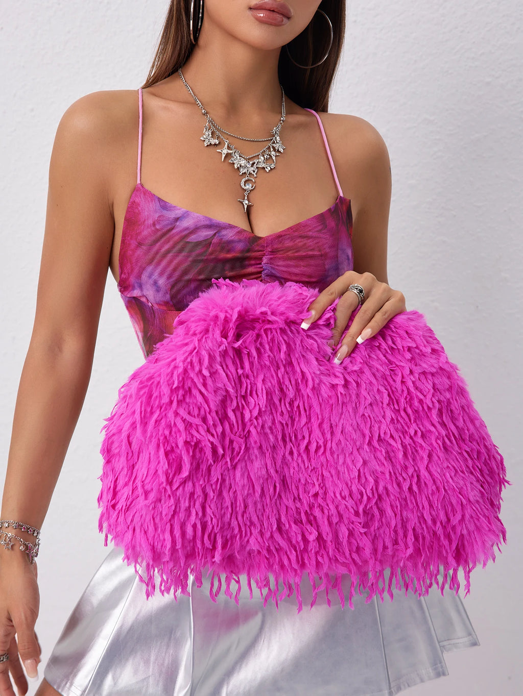 Y2K Dopamine Fuzz Clip Clutch Bag – Large Capacity Party Prom Wedding Purse for Women