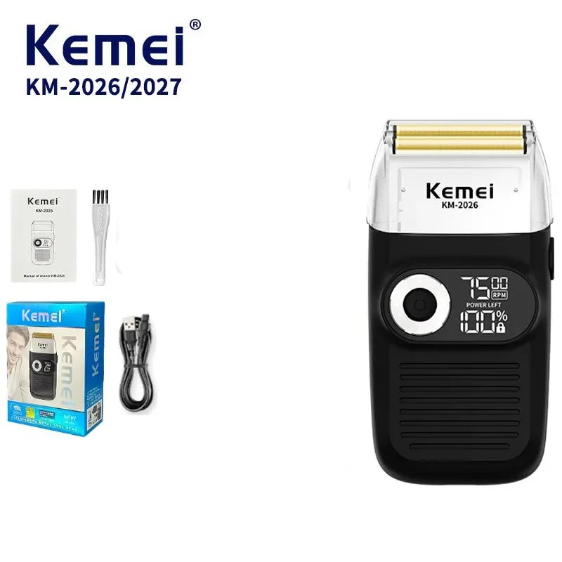 Kemei KM-2026 / KM-2027 Foil Electric Shaver – Dual-Layer Blade, 120-Min Runtime, USB Rechargeable