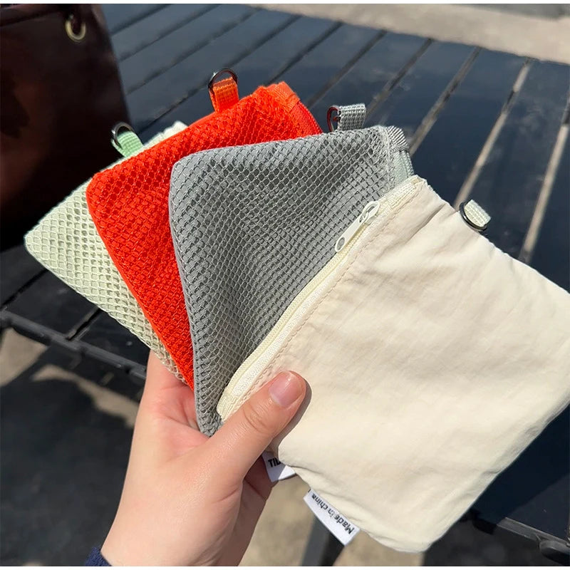 Travel Makeup Storage Bags New Mesh Coin Purse Simple Portable Mini Bag Multi-purpose Square Bag Double-layer Zipper Card Holder