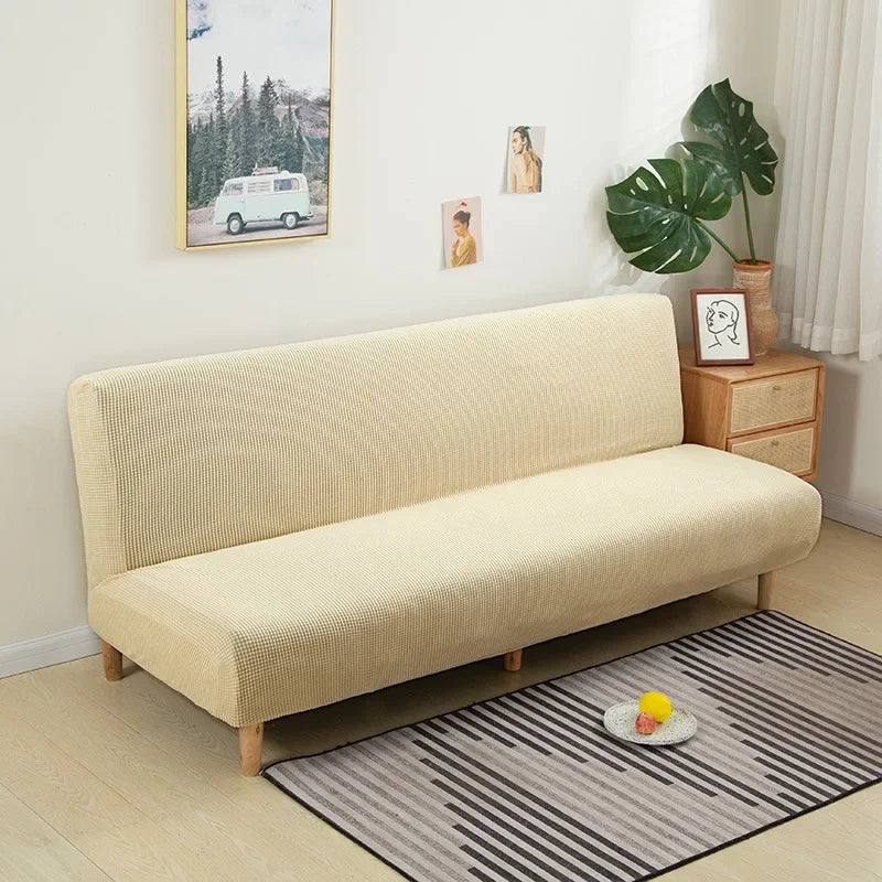 Armless Futon Sofa Bed Cover – Polar Fleece Elastic Slipcover for Folding Furniture & Bench