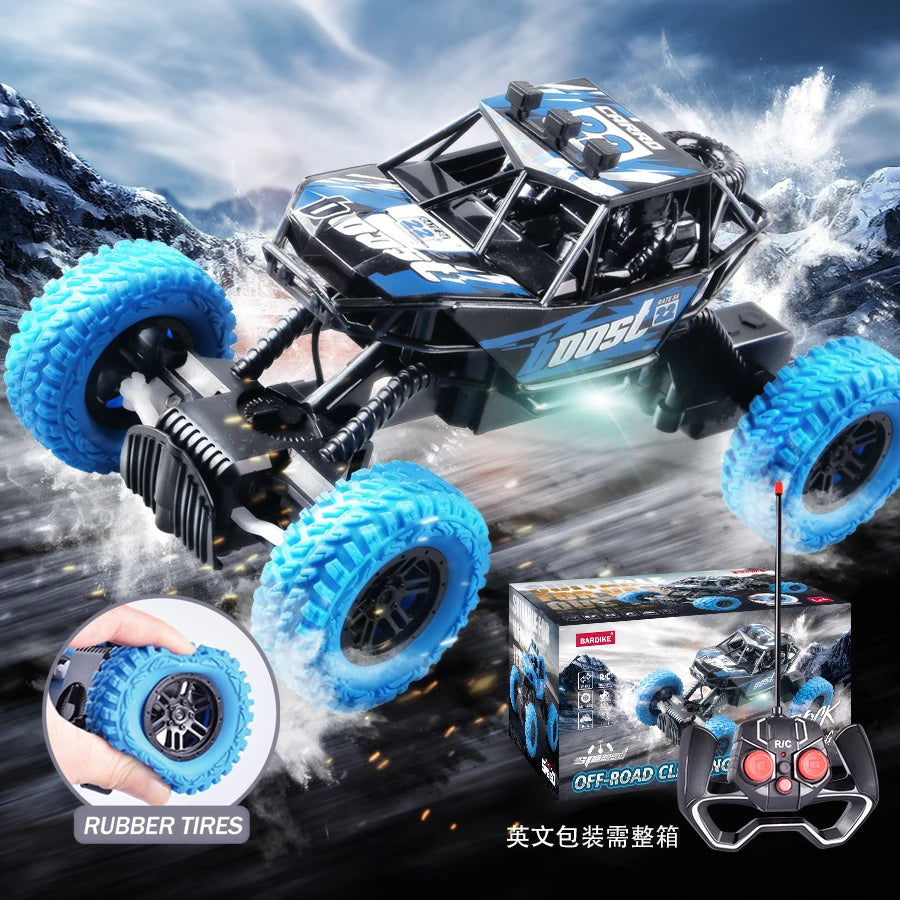 RC Car with Colorful Flashing Lights & Rubber Wheels – Off-Road Climbing Toy for Kids