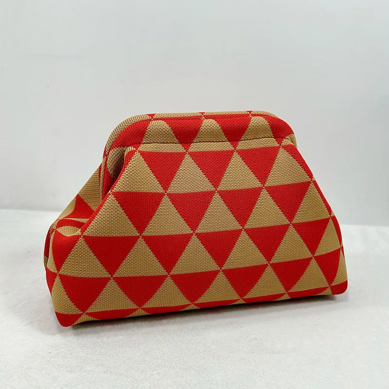 Woven Crochet Cotton Clutch Bag – Colorblock Knit Dumpling Cloud Purse for Women