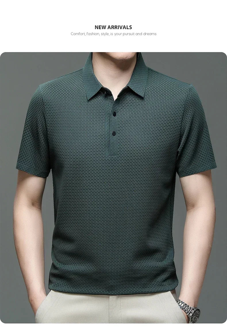 Men's Ice Silk Breathable Polo Shirt — Business Casual Short Sleeve Summer Top