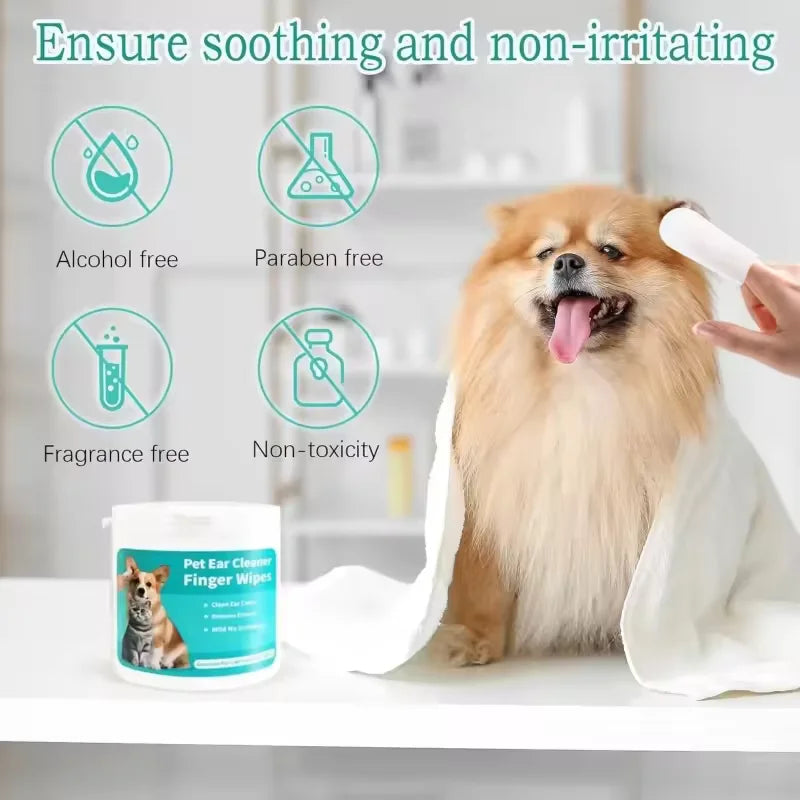 Pet Ear Cleaning Wipes — Disposable Finger Cover Ear Care for Dogs & Cats