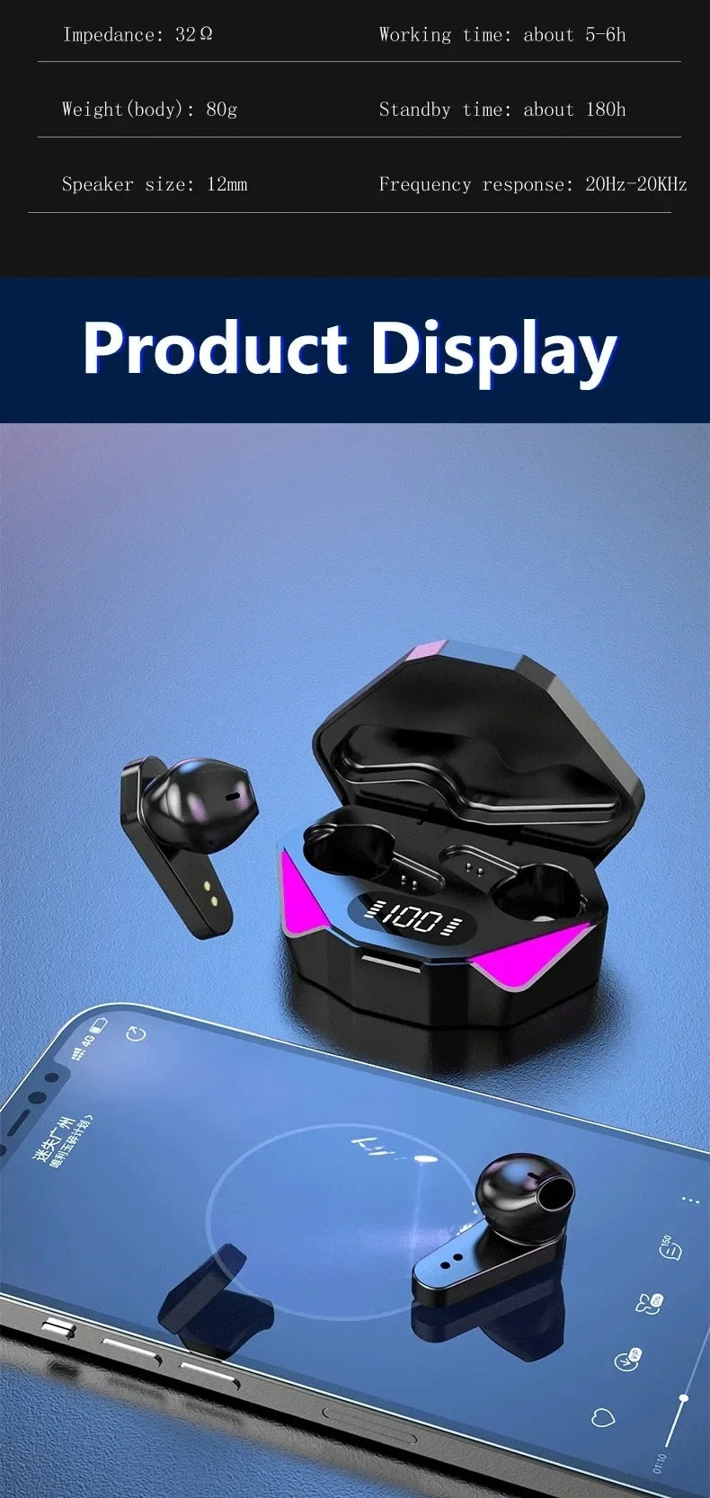 TWS Wireless Bluetooth Earbuds X15 – Noise Cancelling Gaming Headset with LED Display & Mic