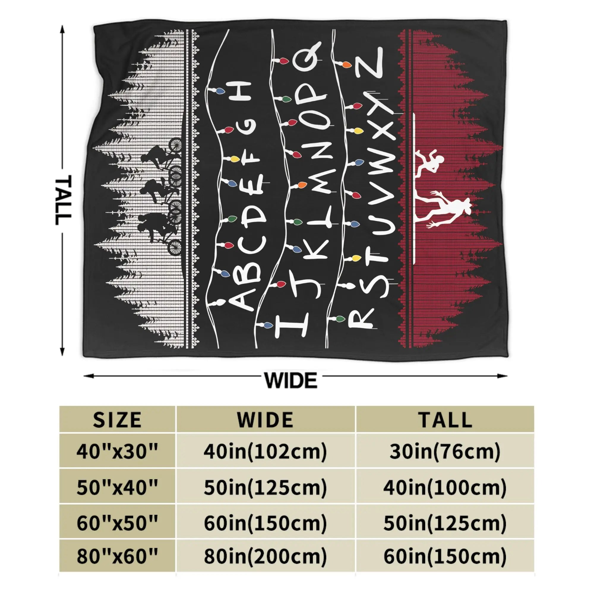 Stranger Things Alphabet Lights Flannel Throw Blanket – Soft, Anti-Pilling, 4 Sizes