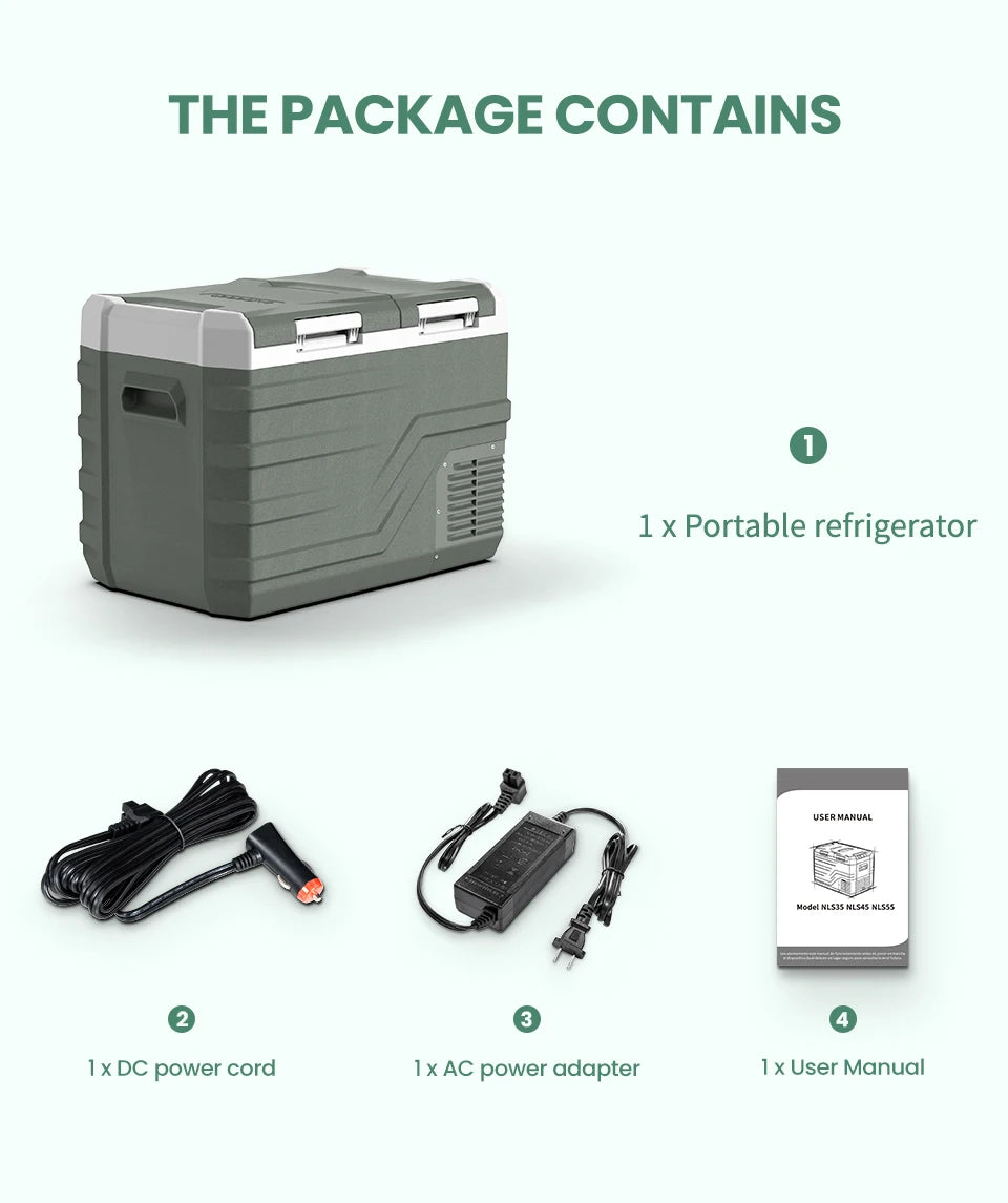 Alpicool NLS Car Refrigerator — 20L 30L 40L Portable Compressor Mini Fridge Freezer 12/24V DC & 100-240V AC for Camping