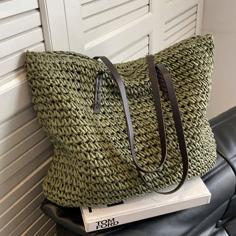 Straw Woven Beach Tote Bag – Large Capacity Casual Shoulder Handbag for Women