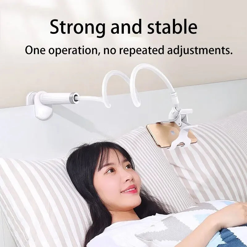 Hands-Free. Any Angle. Anywhere. — Flexible Gooseneck Long Arm Phone Holder Clamp Bracket | Bedside, Desktop, Overhead Live Streaming, White & Black