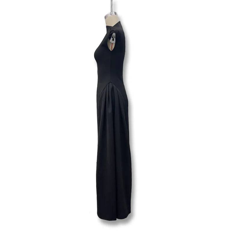 Sleeveless A-Line Prom Banquet Evening Dress — Solid Elegant Midi Formal Dress