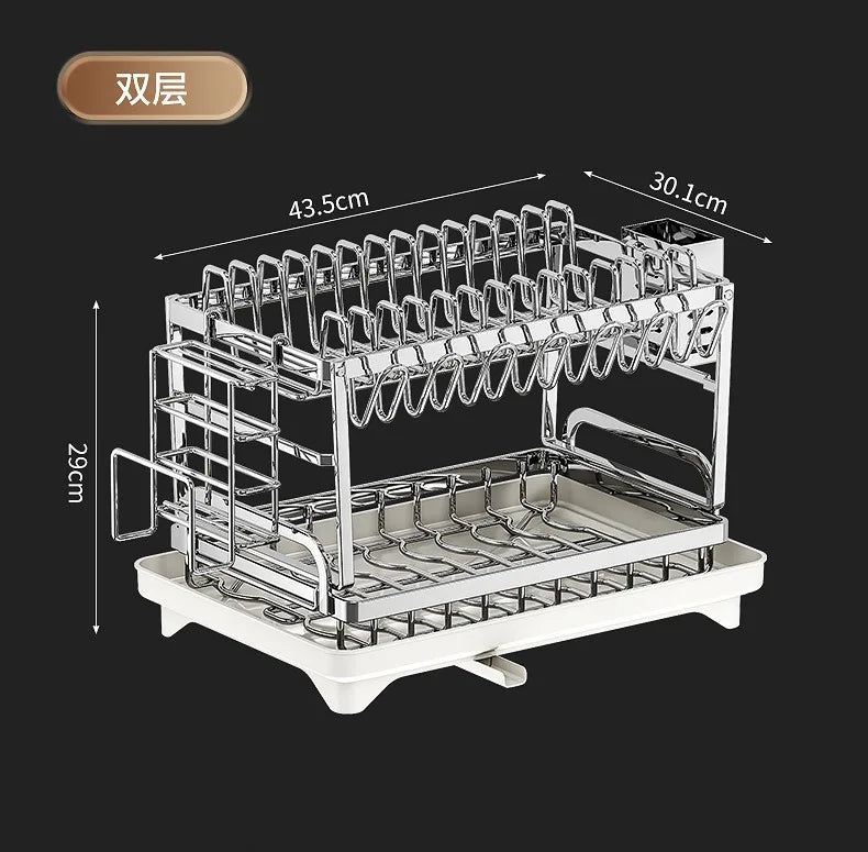 Multifunctional Stainless Steel Dish Drain Rack with Knife Holder – Countertop Bowl, Dish & Sink Organizer