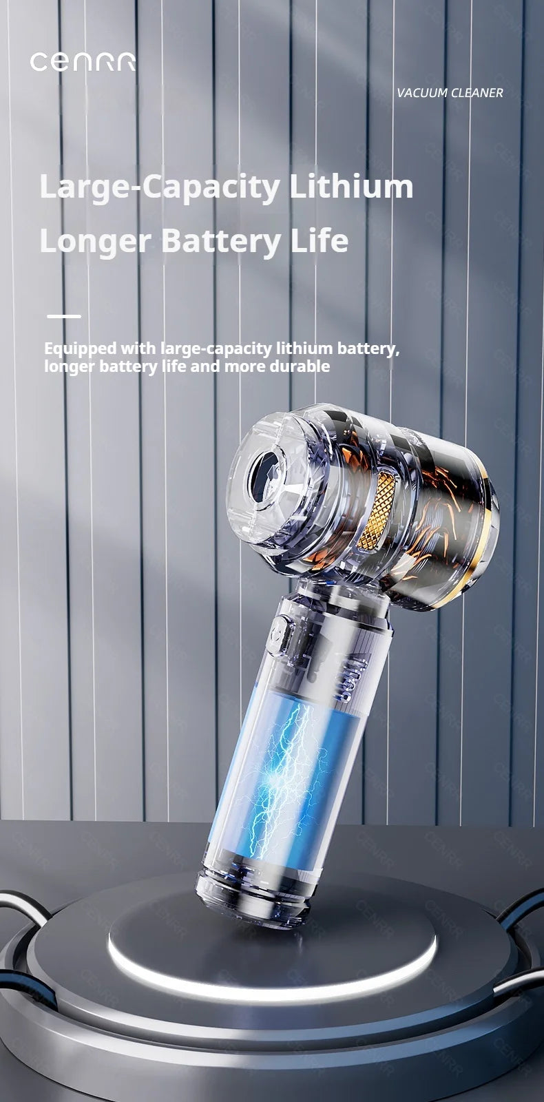 CENRR Wireless Car Vacuum Cleaner — 3-Gear Brushless Motor, 6000mAh, 9 Accessories, USB-C Charging