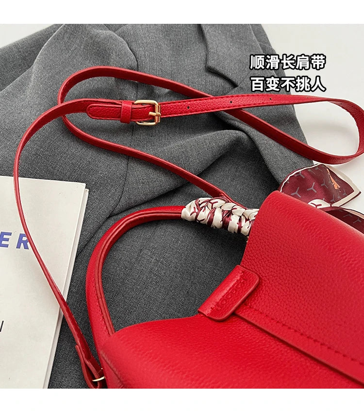 Fashion Simple PU Leather Bucket Shoulder Bag – Luxury Commuter Handbag for Women