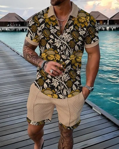 Men's 3D Printed Summer Tracksuit Set – Short Sleeve Polo Shirt & Shorts