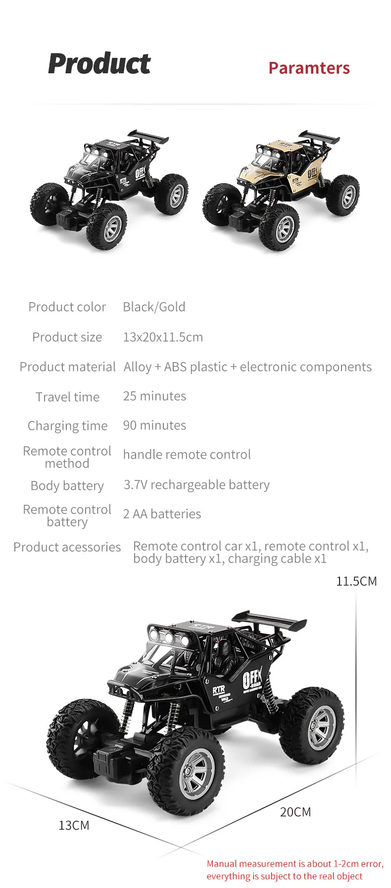 ZWN 1:16 / 1:20 Scale 2WD RC Off-Road Climbing Car with LED Light – Outdoor Kids Gift