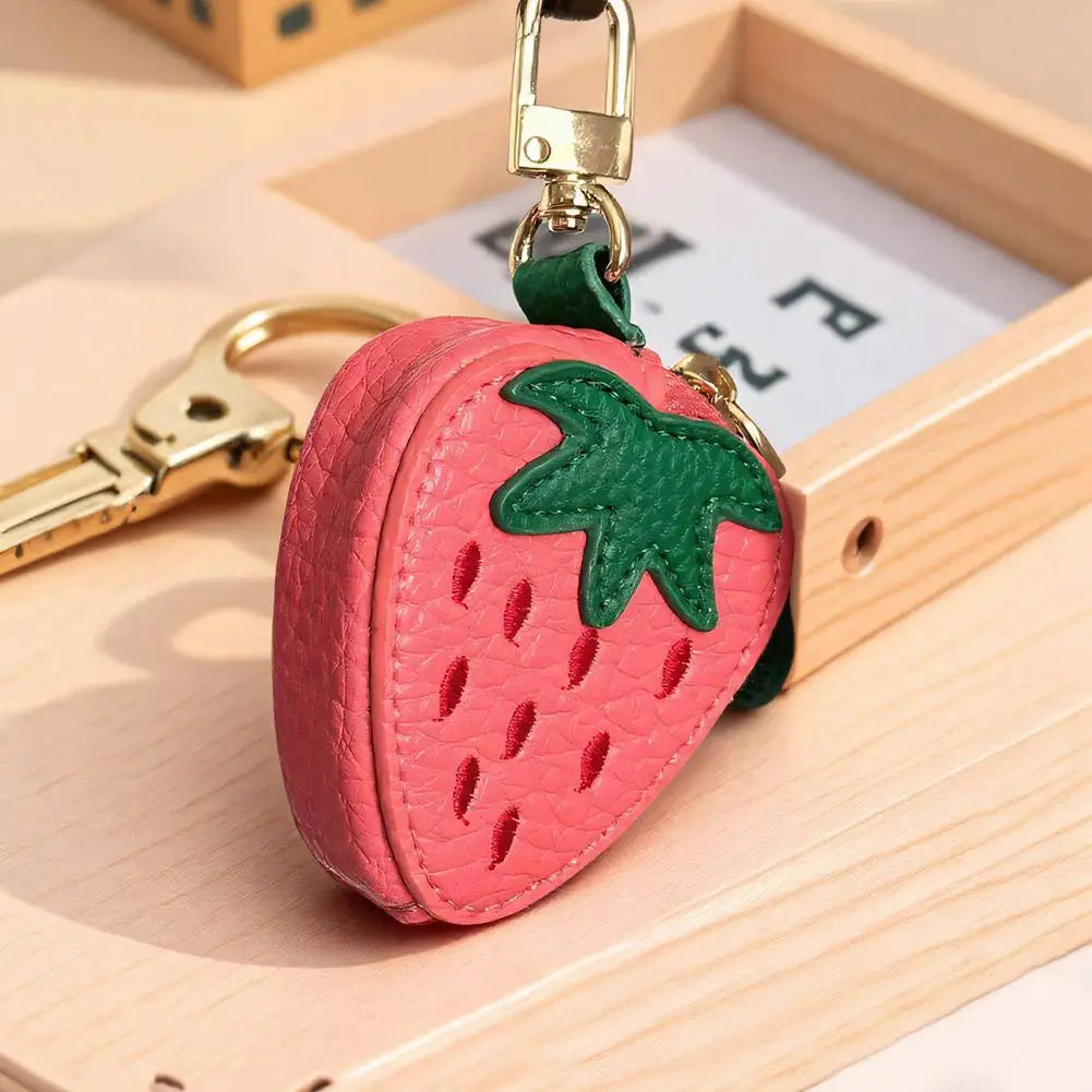 Cute Fruit Shape Leather Coin Purse – Mini Zipper Earphone Bag, Keychain Pendant Wallet for Women & Girls
