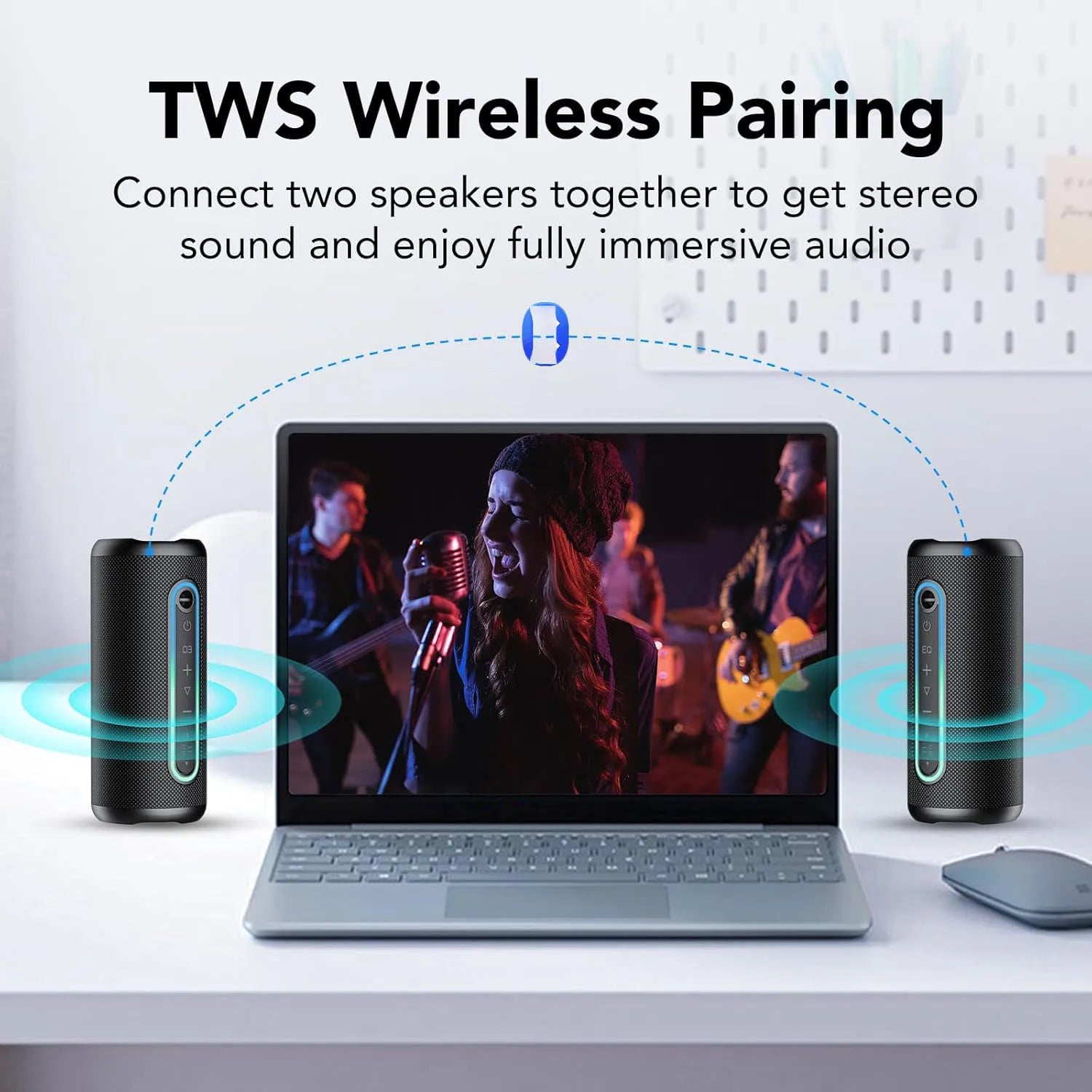 Wireless Portable Speaker — 30W Loud Stereo, IPX7 Waterproof, RGB Lights, TWS Pairing