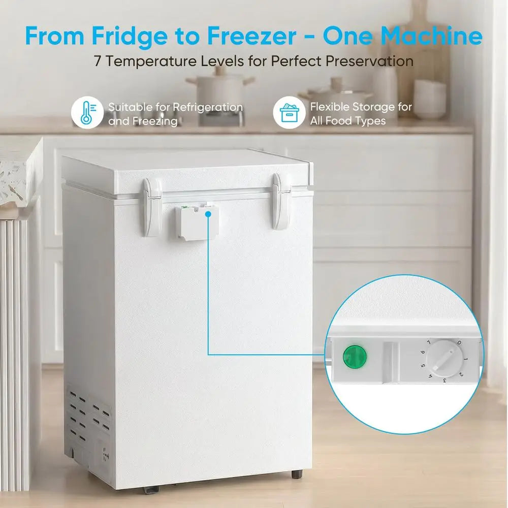 Compact Chest Freezer with Removable Basket – 7-Level Temperature, Low Noise, Top Open Door