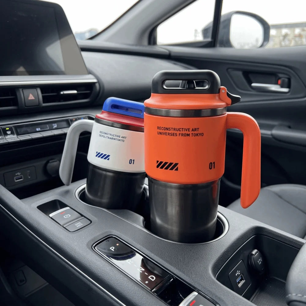 304 SS Insulated Car Tumbler with One-Click Lid & Built-In Straw – Food Safe, 27cm, Gray/Orange/White/Black